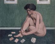 Felix Vallotton Woman Playing solitaire,green room Germany oil painting artist